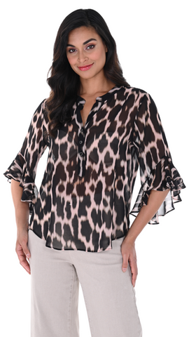 1/4 Button Front Bell Cuff Top. Style FL246351