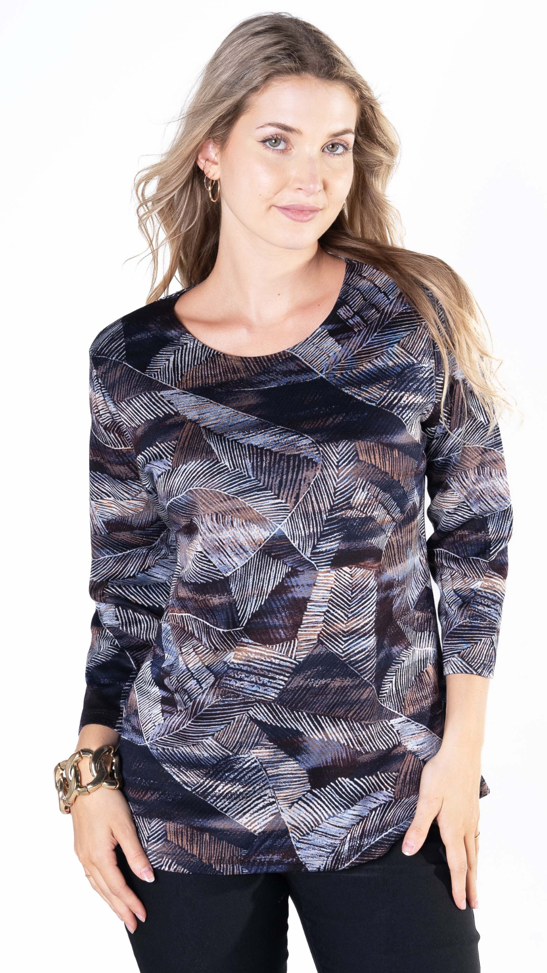 Petite Leaf Print 3/4 Sleeve Top. Style JDA4251-P11