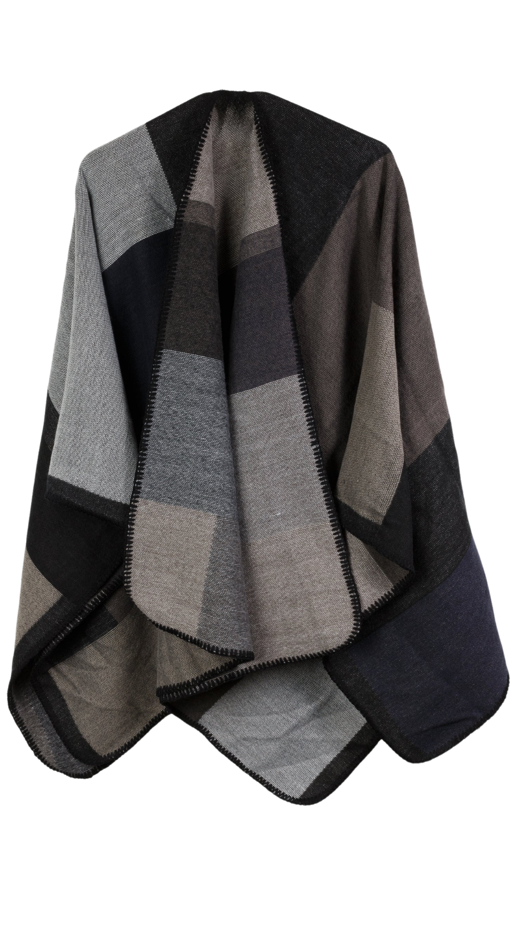 One Size Plaid Grey Tone Shawl. Style CARA6179-GRY