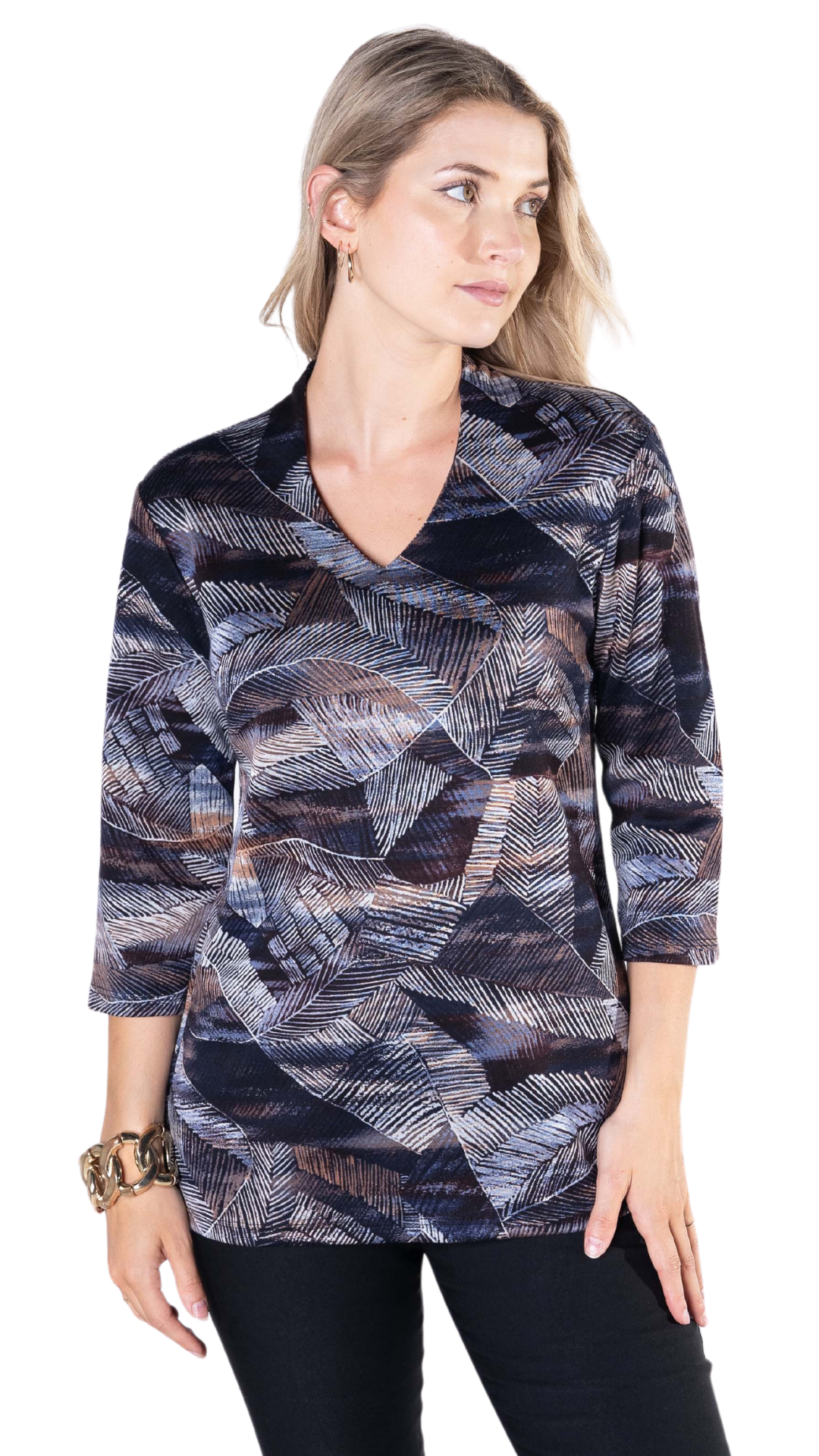 Leaf Print V-Neck Top. Style JDA5291-11