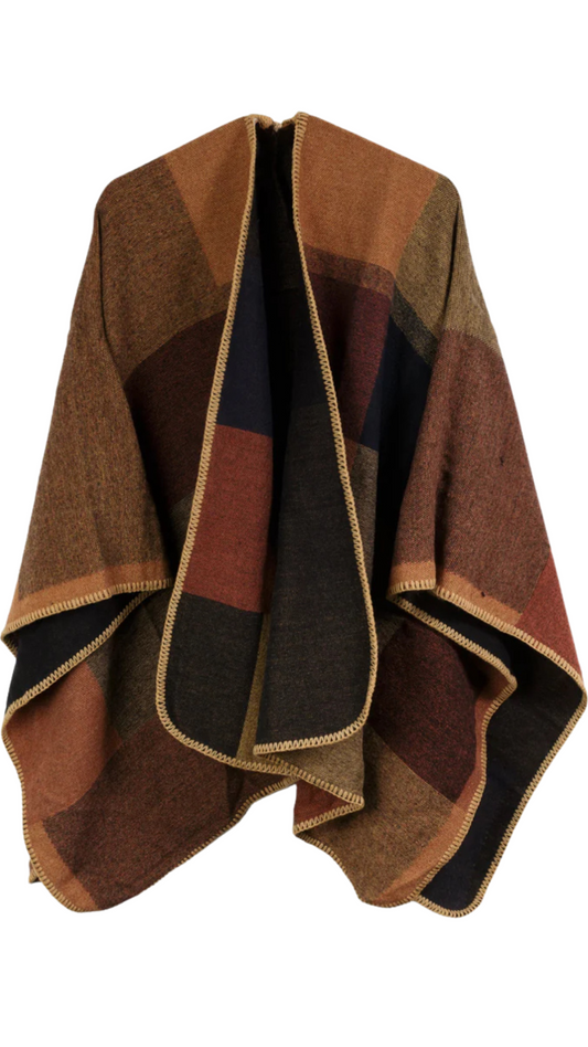 One Size Plaid Earth Tone Shawl. Style CARA6179-CAM