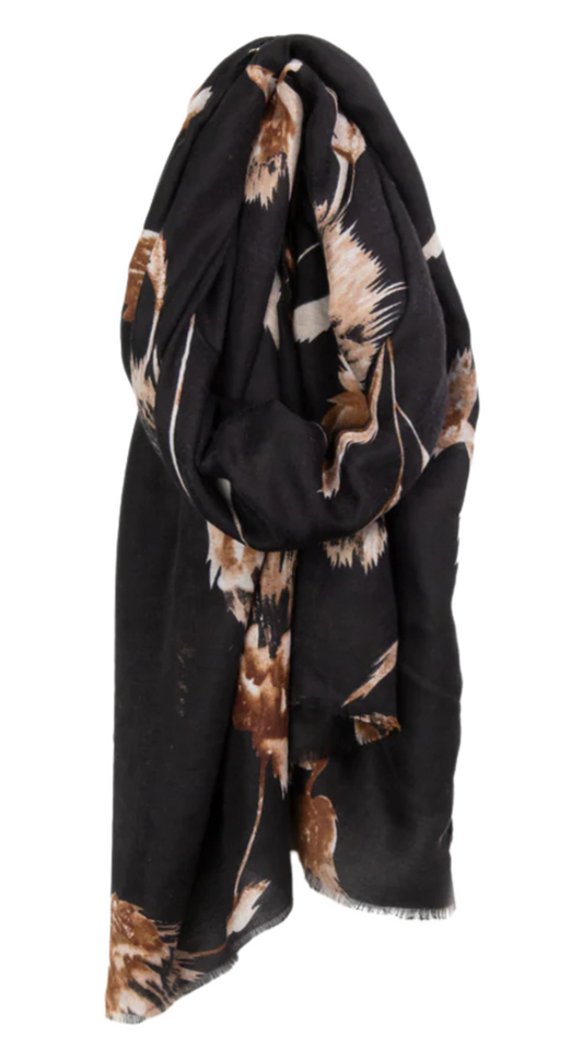 Black Floral Tapestry Print Foulard Scarf. Style CARA6175-BLK