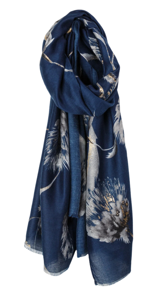 Blue Floral Tapestry Print Foulard Scarf. Style CARA6175-BLU