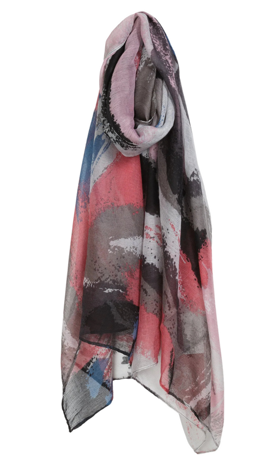 Light & Beautiful Pink/Grey Abstract Print Scarf. Style CARA6183-GRY