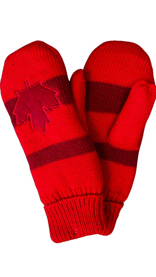 Double Layer Canada Embroidered Mitts. Style ELWMOLLY15-RED