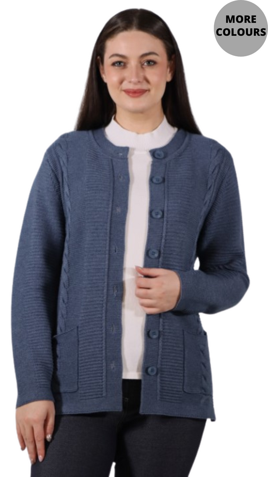 Cable Knit Button Front Cardigan. Style MI23364