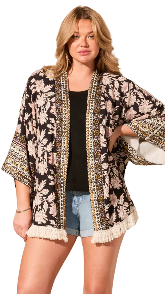 Embelished Kimono Sleeve Fringed Jacket. Style TR5856O-4930