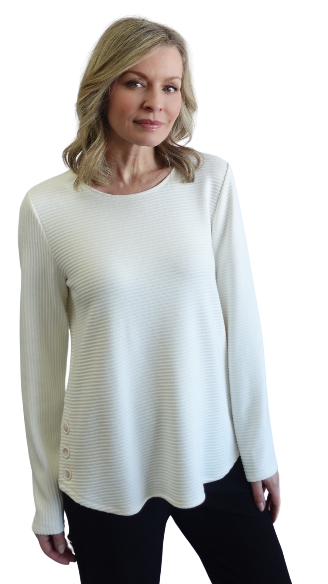 Rib Knit Side Button Top. Style SW102402