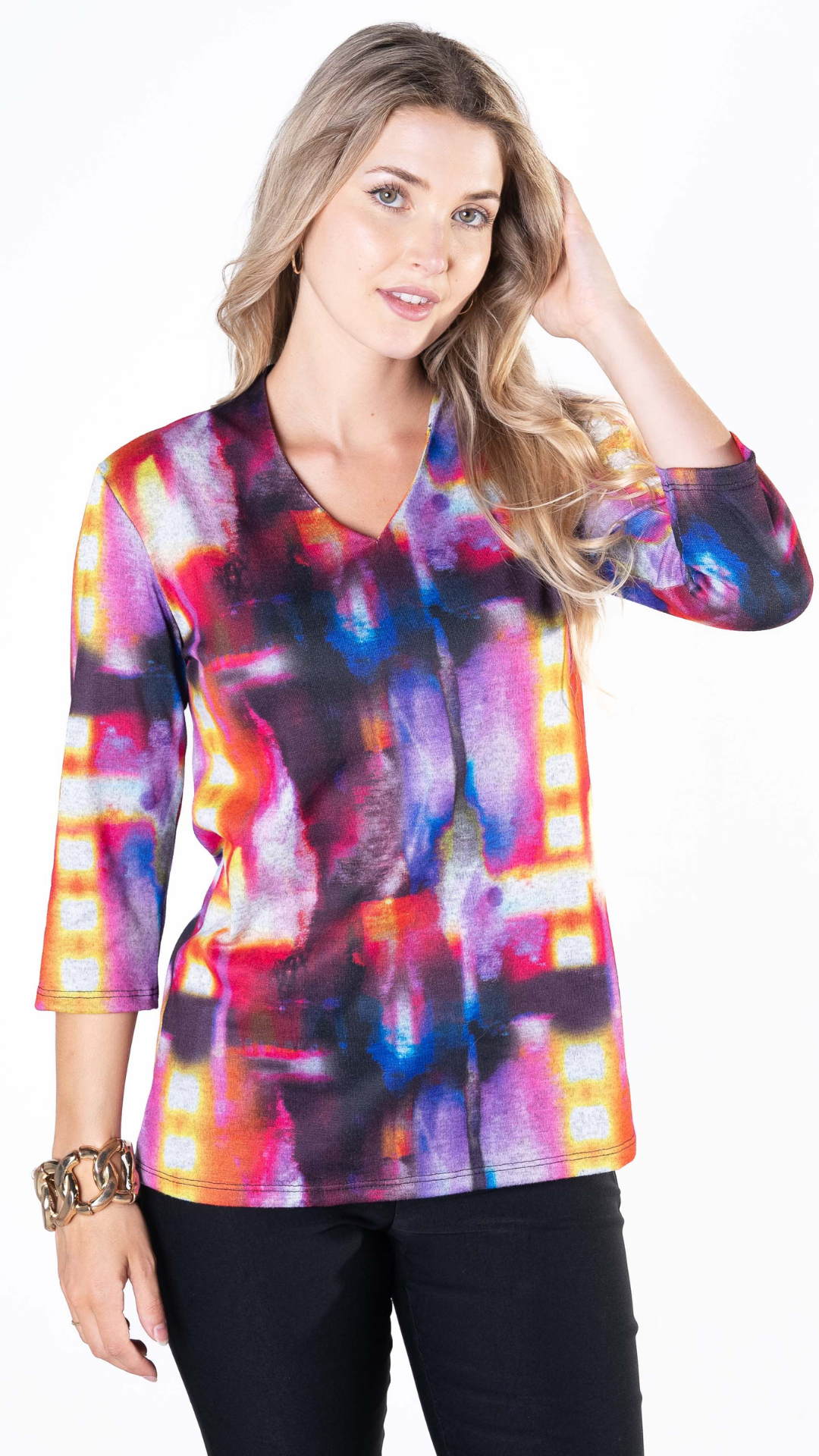 Multicolour V-Neck Top. Style JDA5291-5