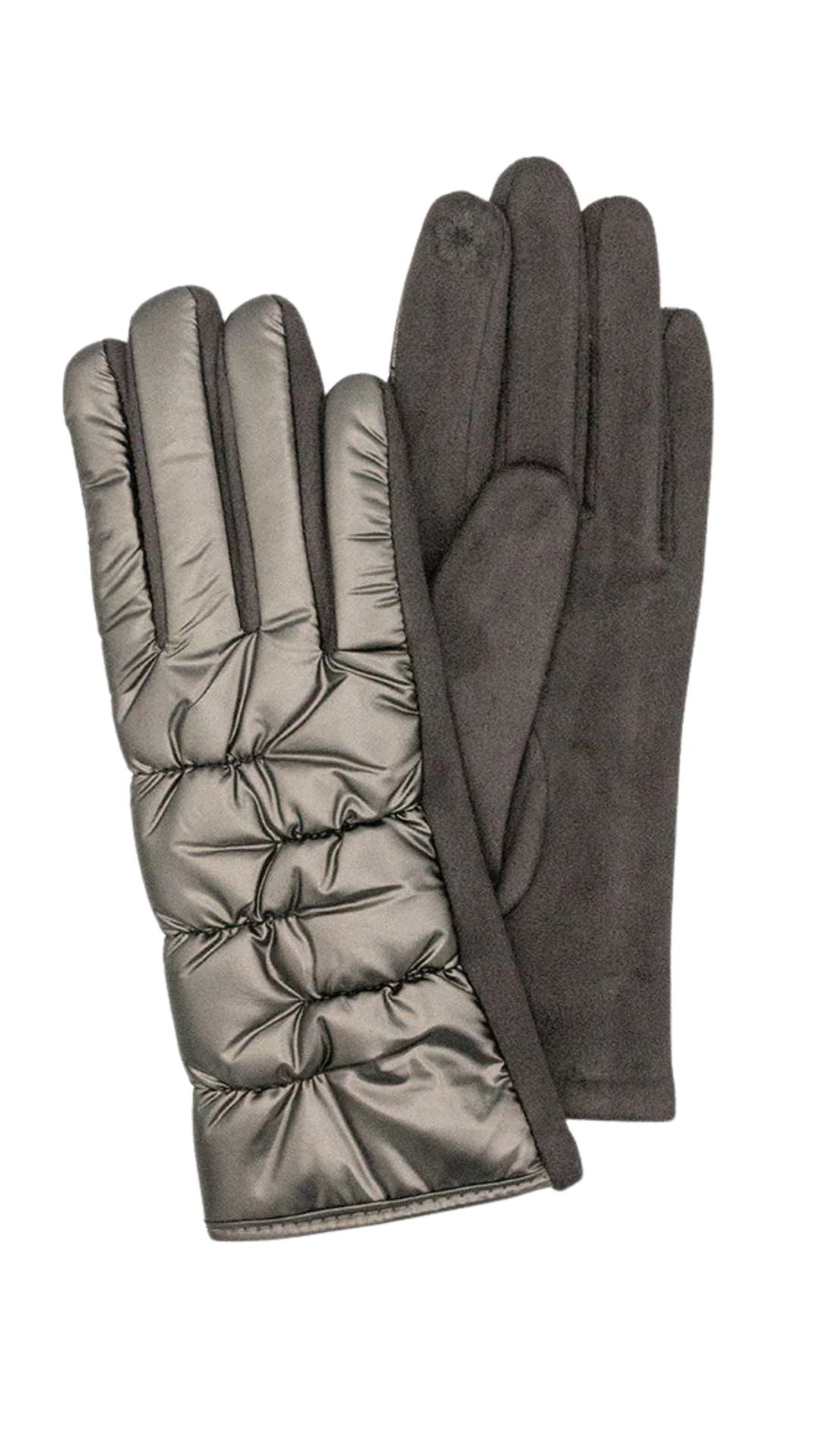 Shiny Quilted Grey Gloves. Style CARA9006-GUN