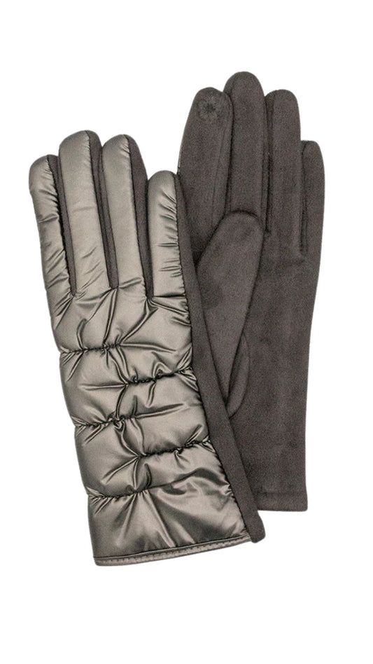 Shiny Quilted Grey Gloves. Style CARA9006-GUN