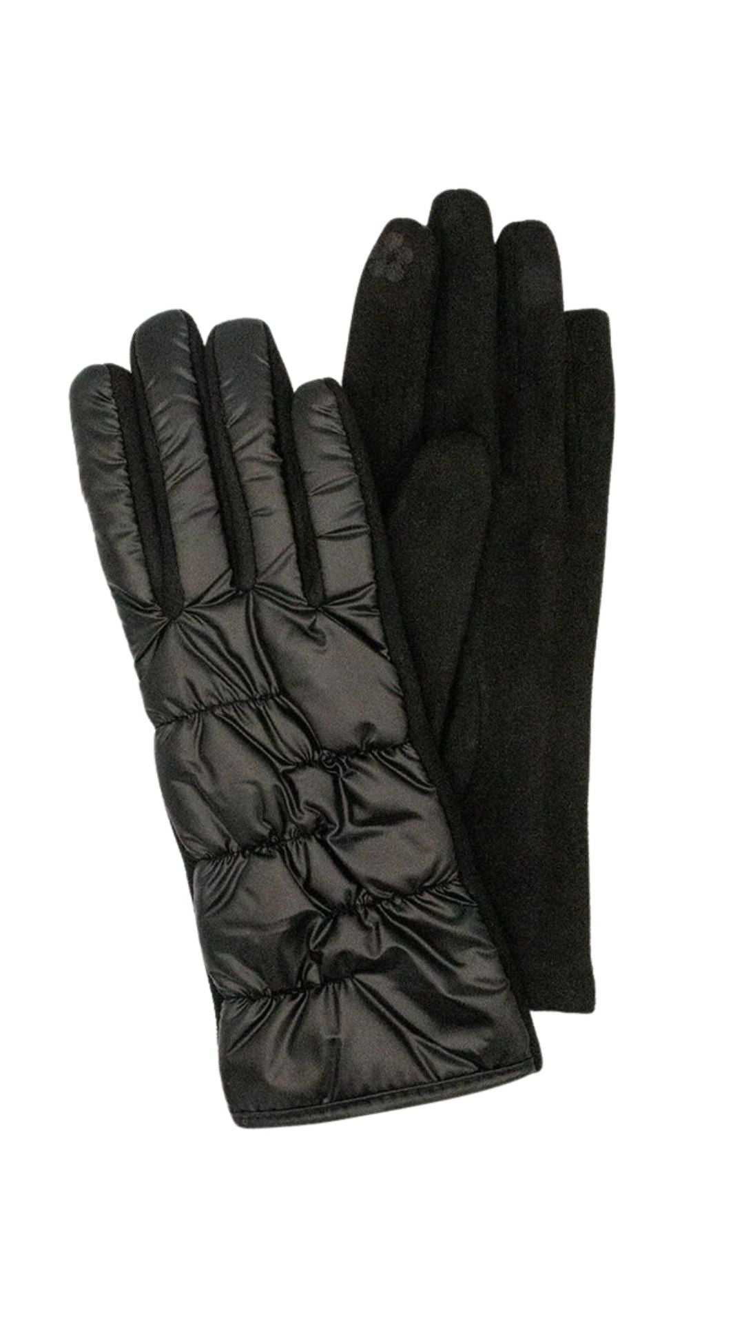 Shiny Quilted Black Gloves. Style CARA9006-BLK