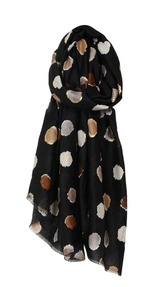Multi Polka Dot Print Lightweight Scarf. Style CARA6221-BLK