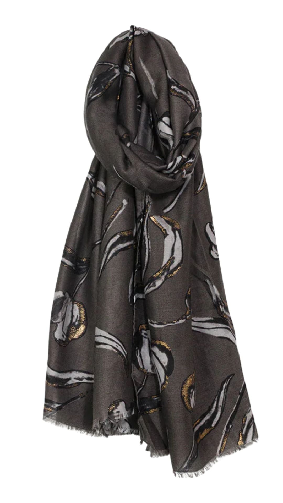 Abstract Print with Gold Lurex Details Scarf. Style CARA6218-DKG