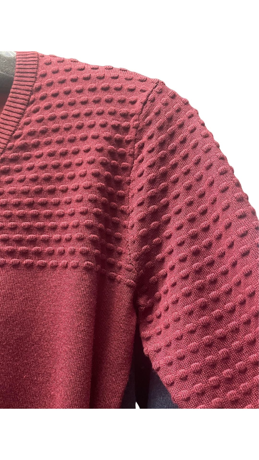 V-Neck Textured Sleeves Pop-Over Sweater. Style BTX219279