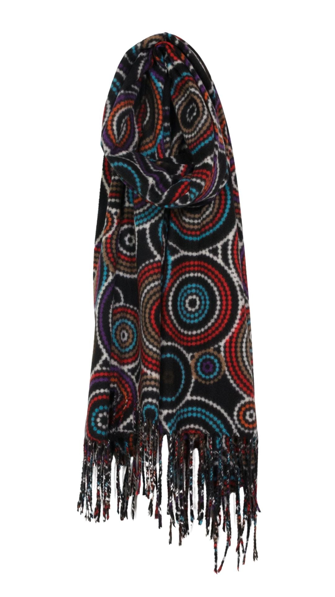 Darker Tones Geometric Print Fringe Scarf. Style CARA6217-MIX