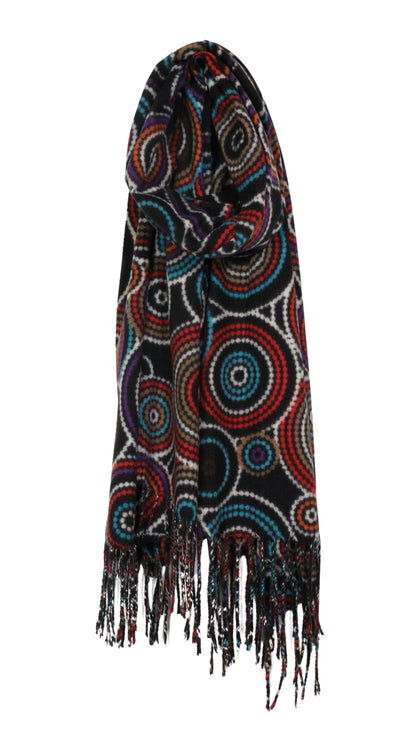 Darker Tones Geometric Print Fringe Scarf. Style CARA6217-MIX