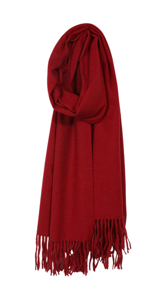 Solid Red Fringed Scarf. Style CARA6216-RED