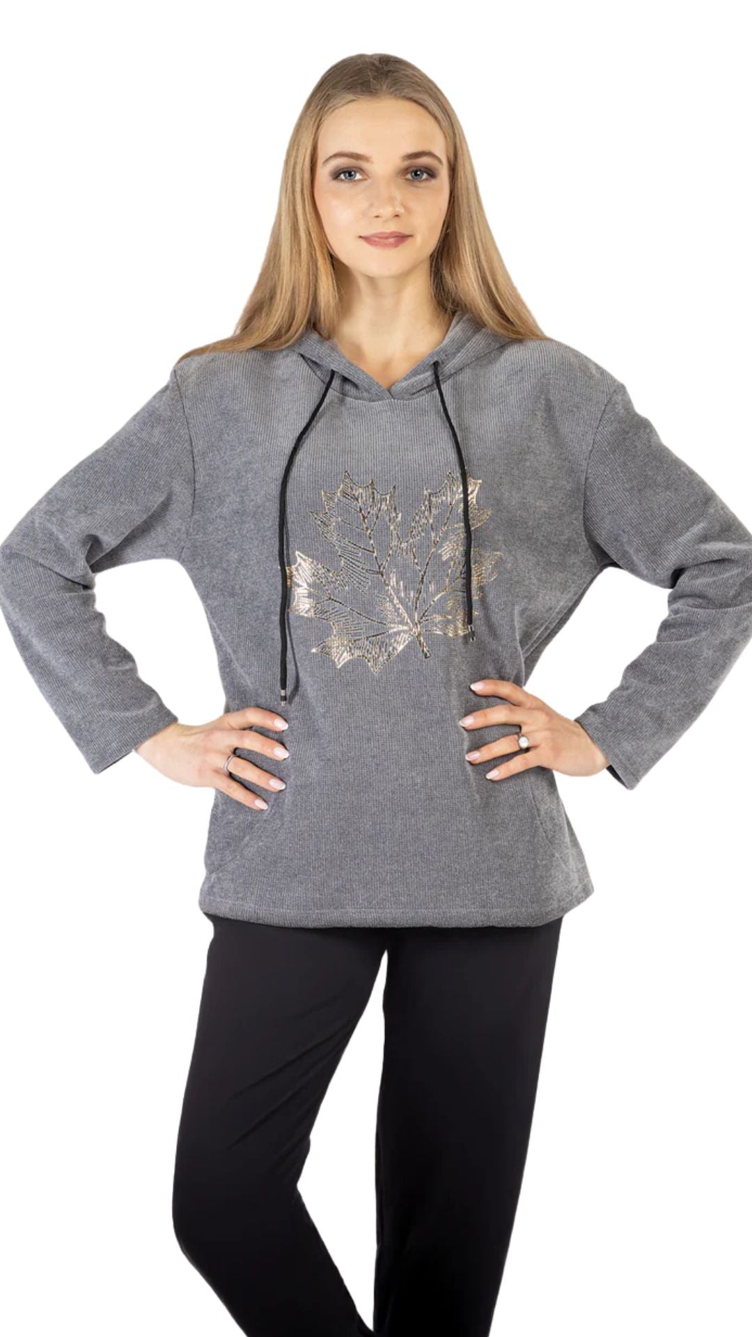 Gold Maple Leaf Print Hoodie. Style VARC8122
