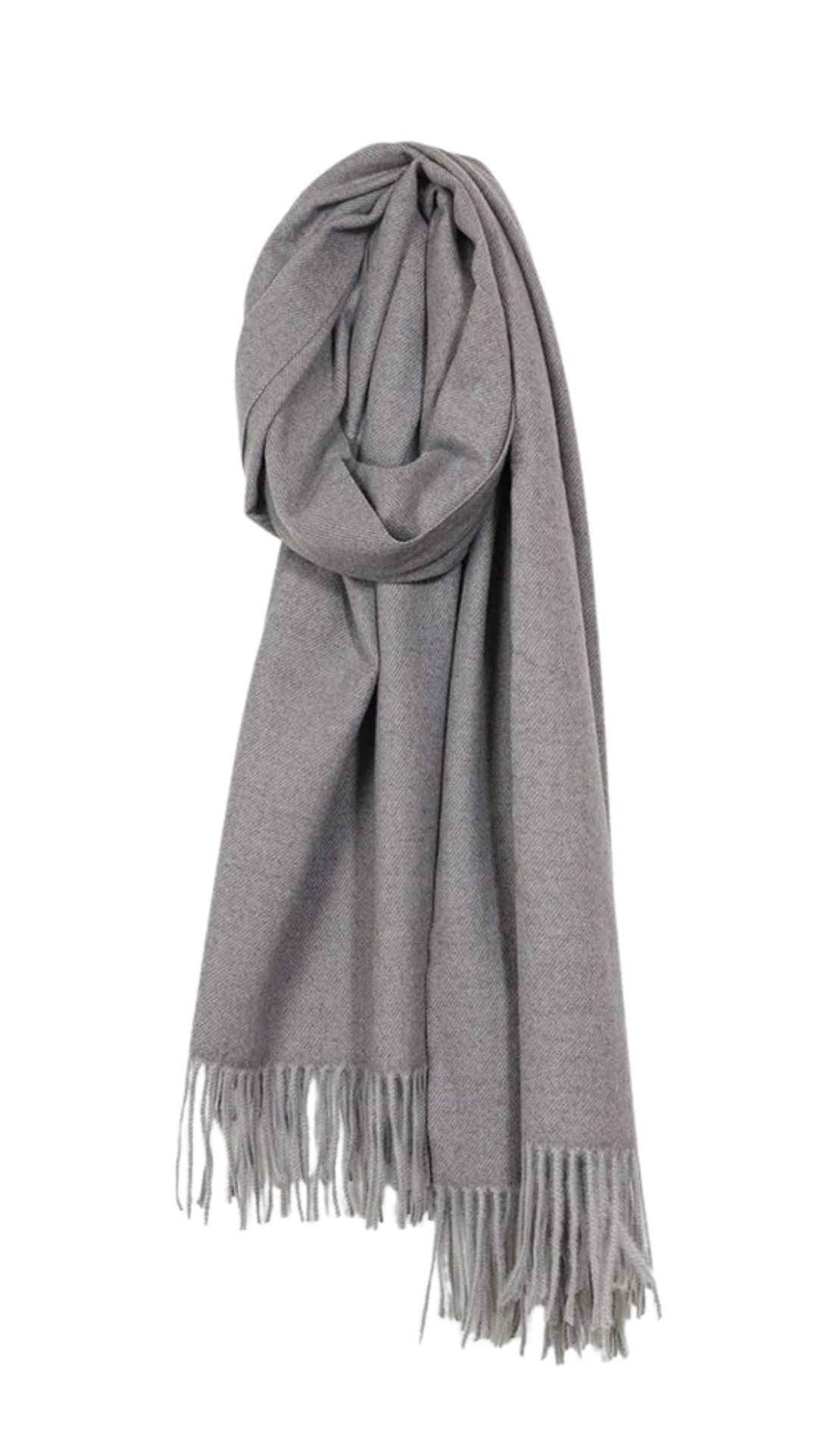 Solid Light Grey Fringed Scarf. Style CARA6216-LTG