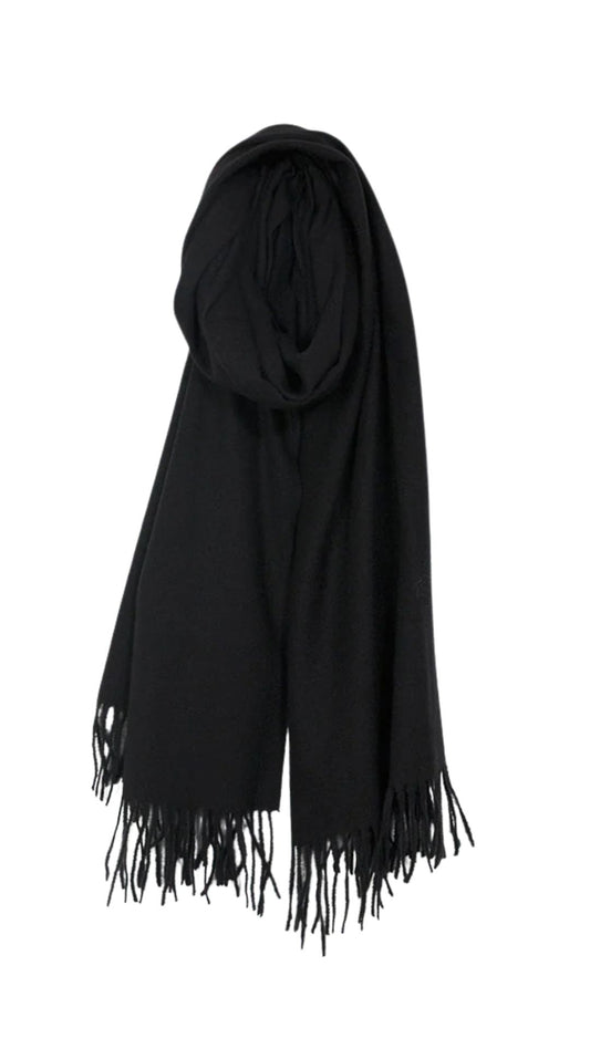 Solid Black Fringed Scarf. Style CARA6216-BLK