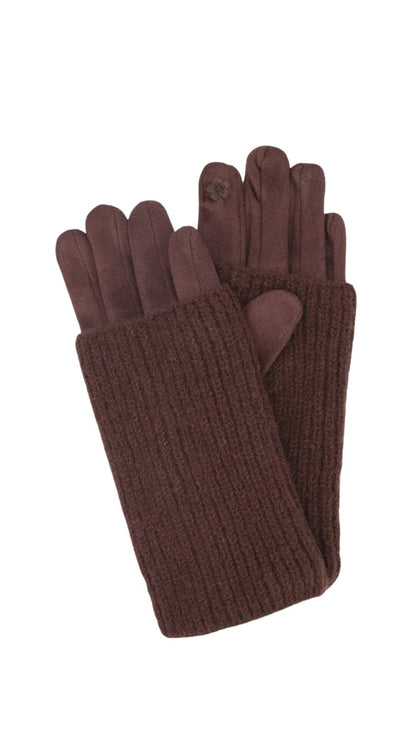 Detachable Ribbed Knit Wrist Warmer Faux Suede Gloves. Style CARA9010-CHO