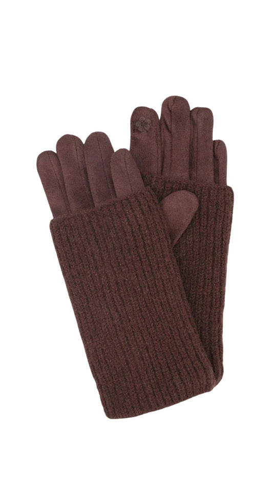 Detachable Ribbed Knit Wrist Warmer Faux Suede Gloves. Style CARA9010-CHO