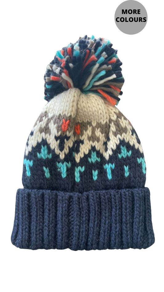 Multi Colour Knitted Pompom Toque. Style ELWKAYLA13