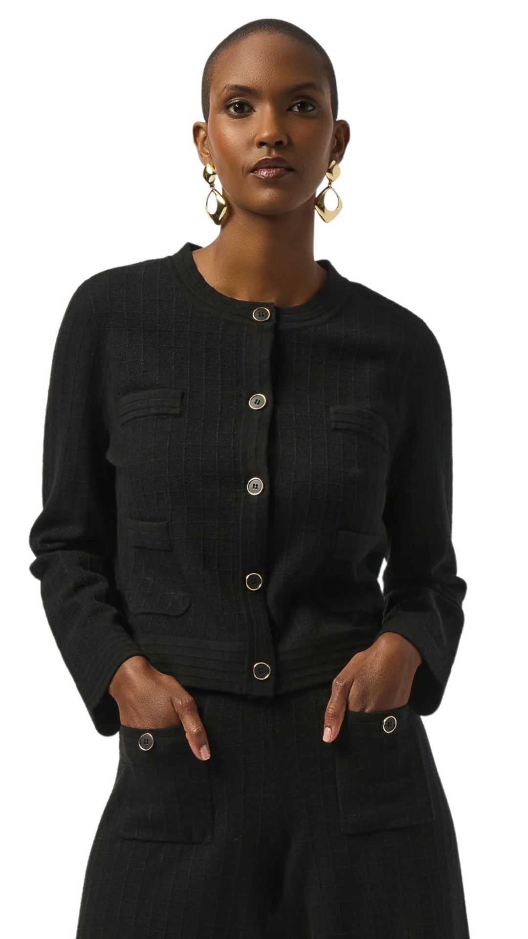 Sweater Knit Crew Neck Button Front Sweater. Style JR253983