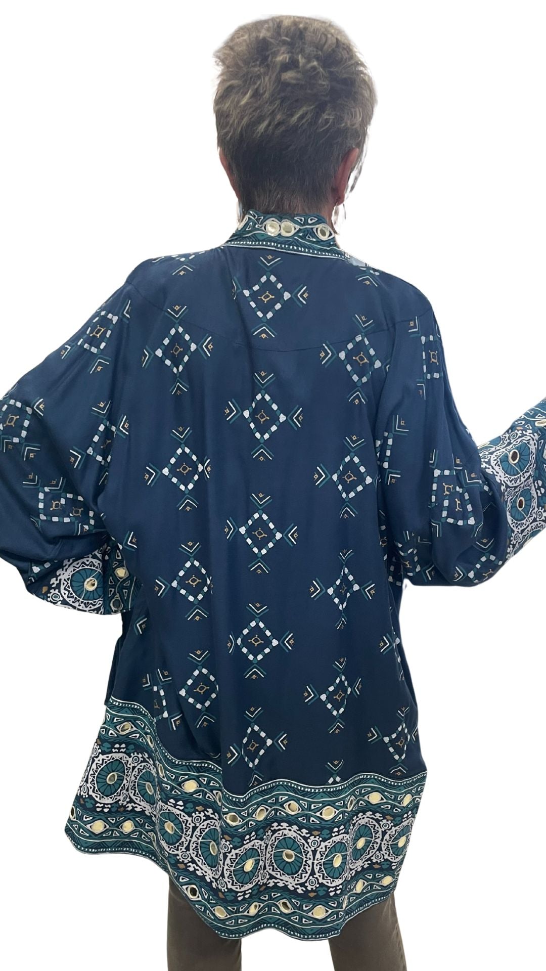 Tribal Print Gold Spots Kimono Style Cardigan. Style AUE42144