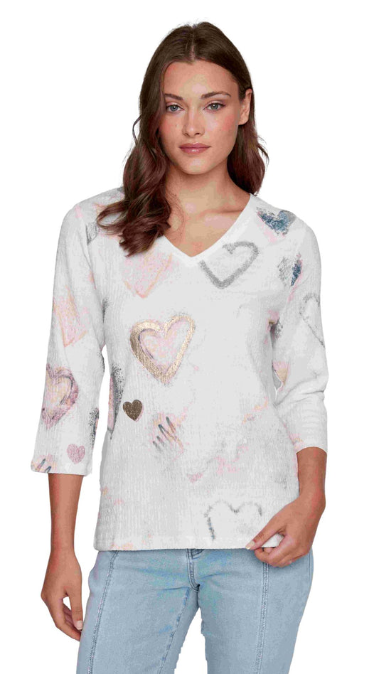 V-Neck 3/4 Sleeve Heart Print Top. Style CYC2516060
