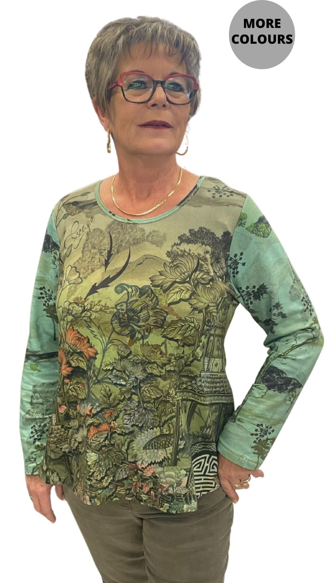 Round Neck Printed Sparkly Thread Details Top. Style AUE5200