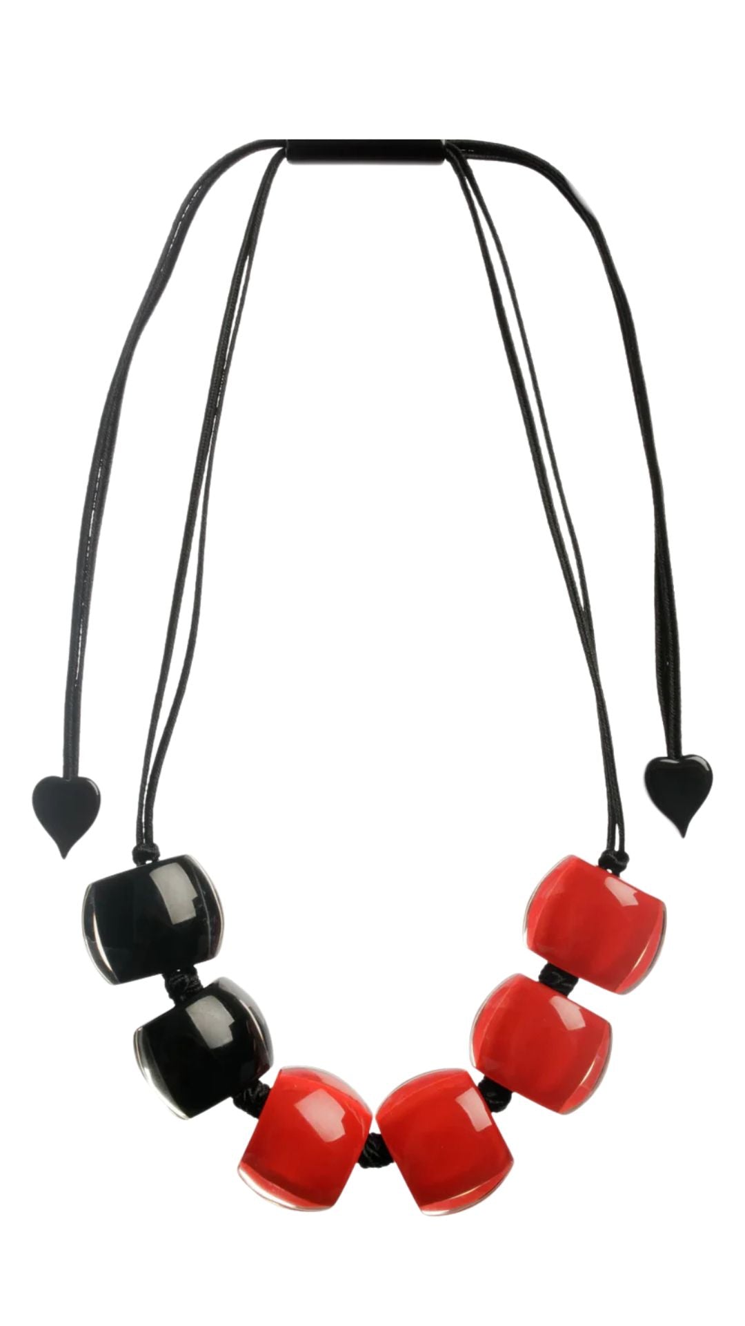 Bellissma Collection - Red & Black Square Beads Necklace. Style 7240105BREDQ06