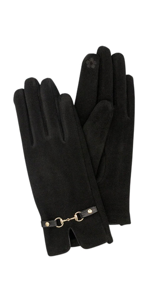 Solid Black Buckle Wrist Detail Glove. Style CARA9012-BLK
