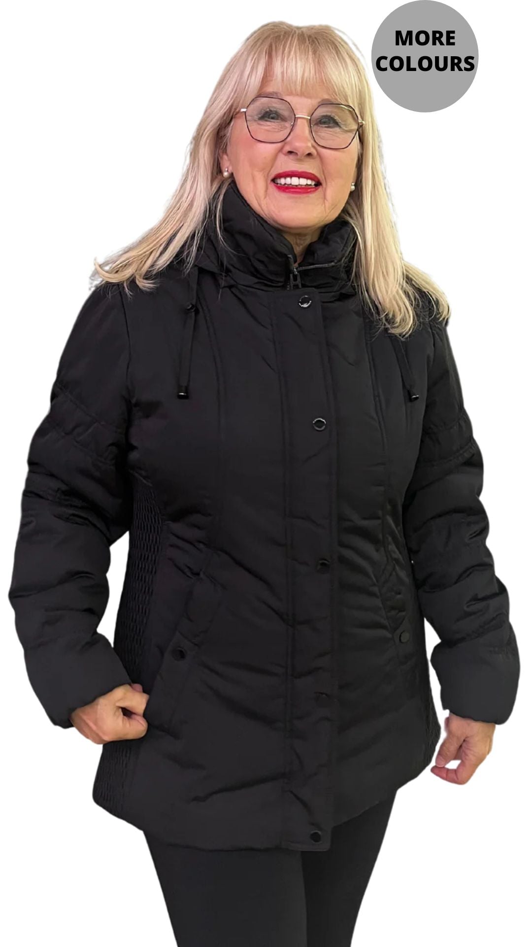 Side Shirring Removable Hood Jacket. Style FR935