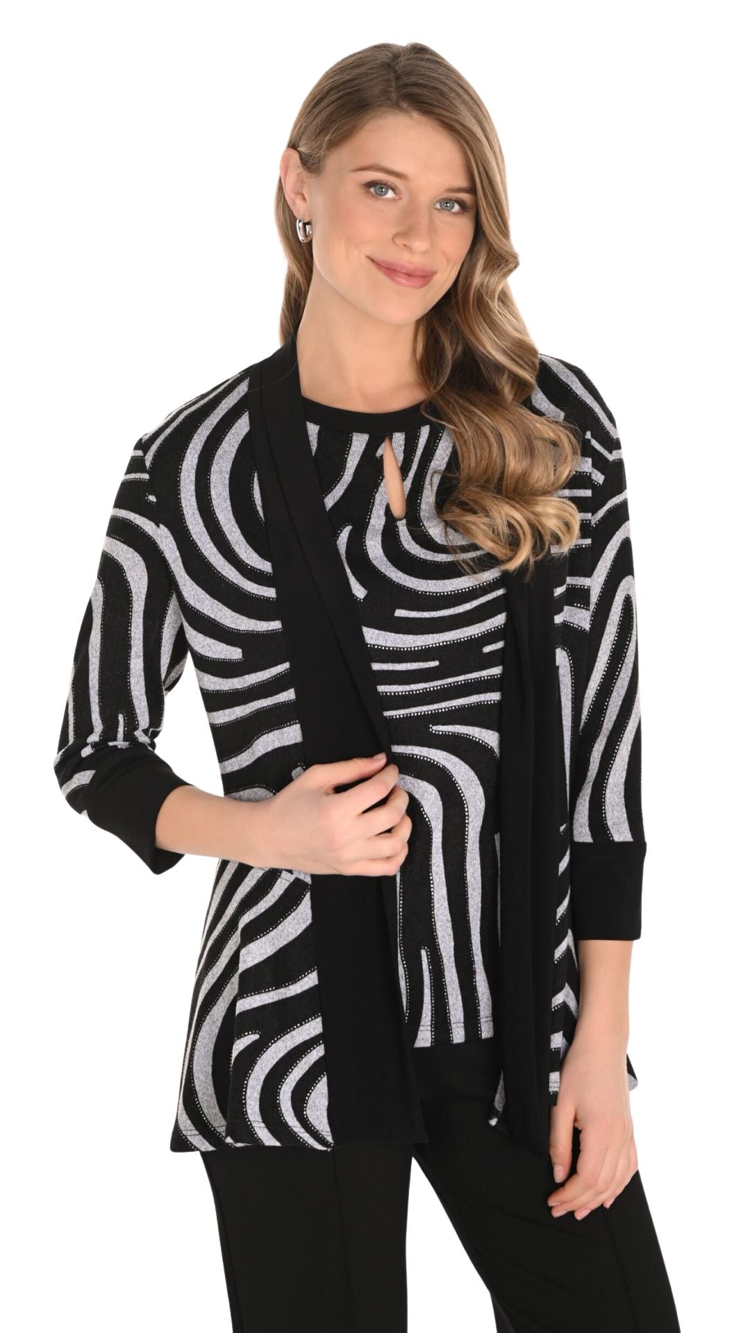 Black & Grey Zebra Print Cardigan. Style FL253175