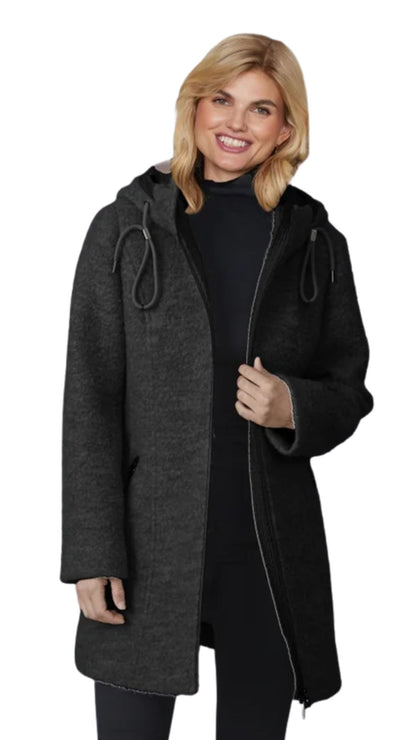Zip Boucle Quilted Hood Black Coat. Style JUN2002-11