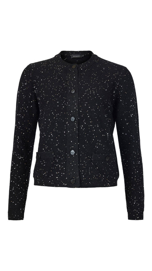 Sparkly Knitted Black Button Front Cardigan. Style BTX219579
