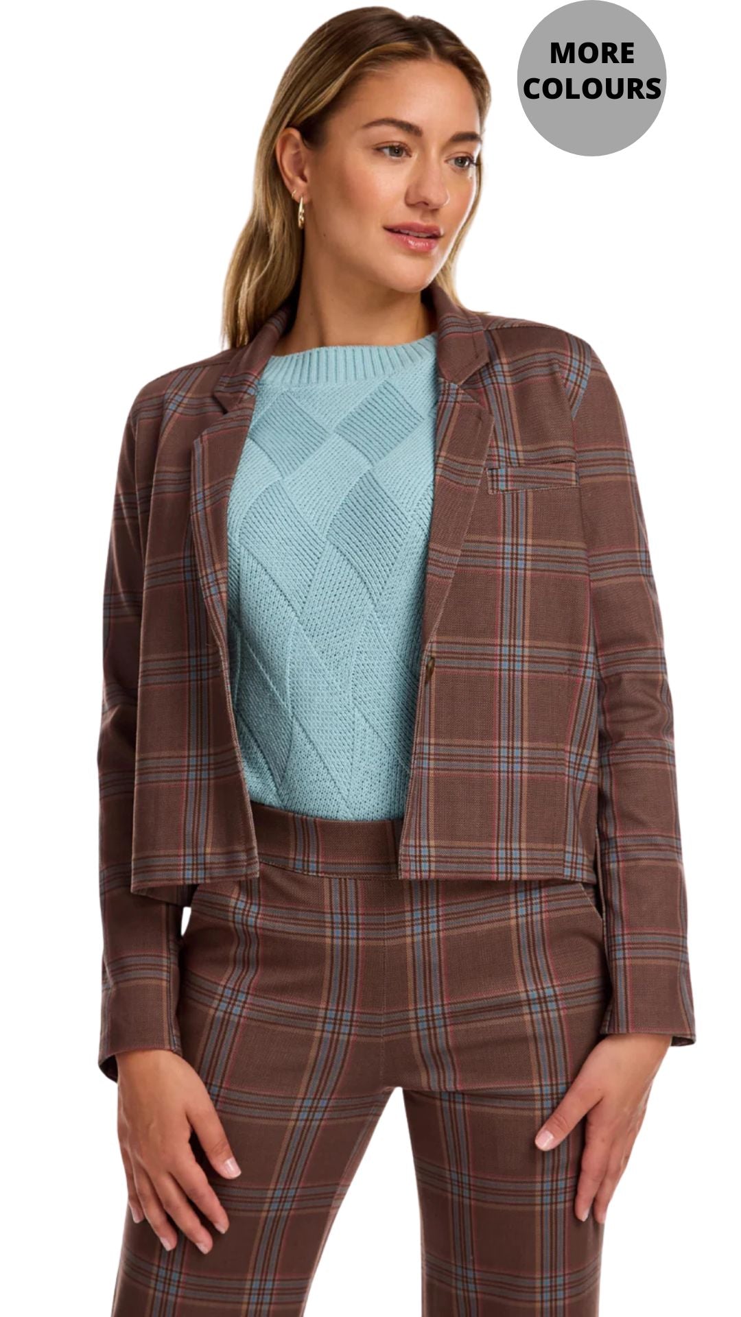 Cropped Plaid Print Blazer. Style FD1110459