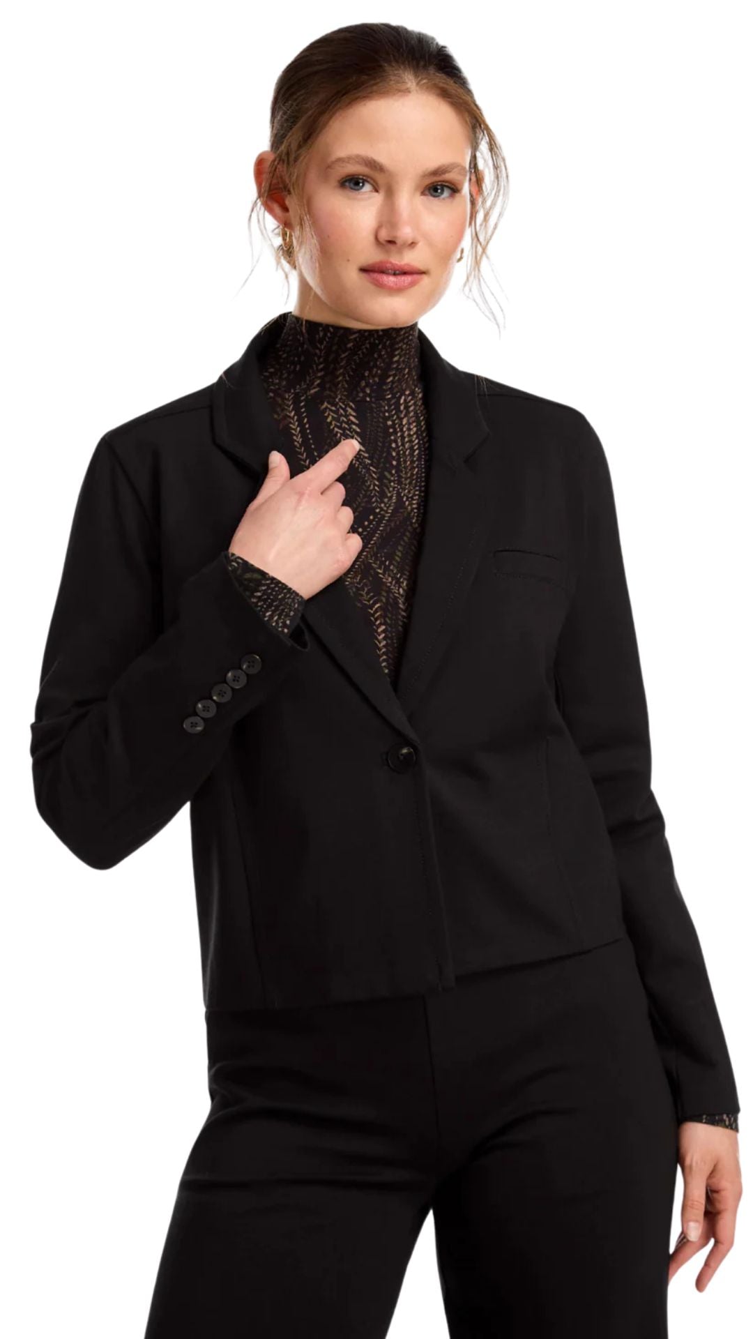 Black Cropped Blazer. Style FD1110396