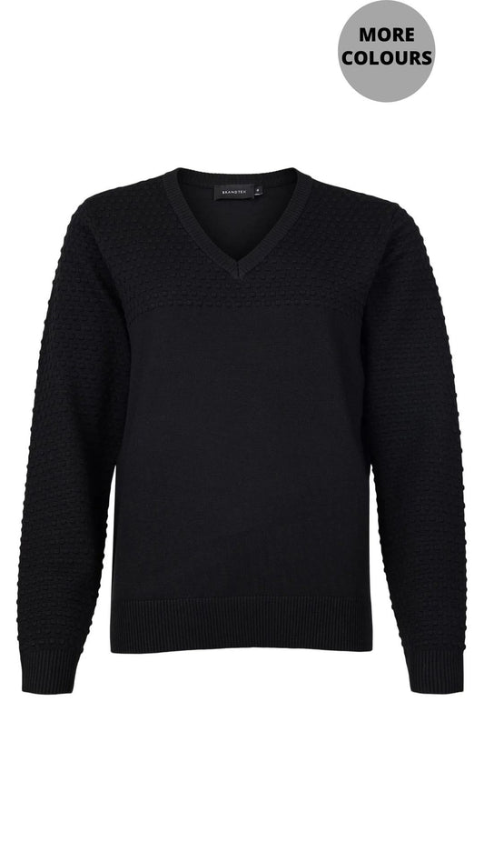V-Neck Textured Sleeves Pop-Over Sweater. Style BTX219279