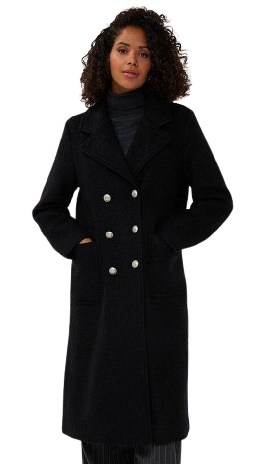Double Breasted Black Button Up Coat. Style ESQ37510