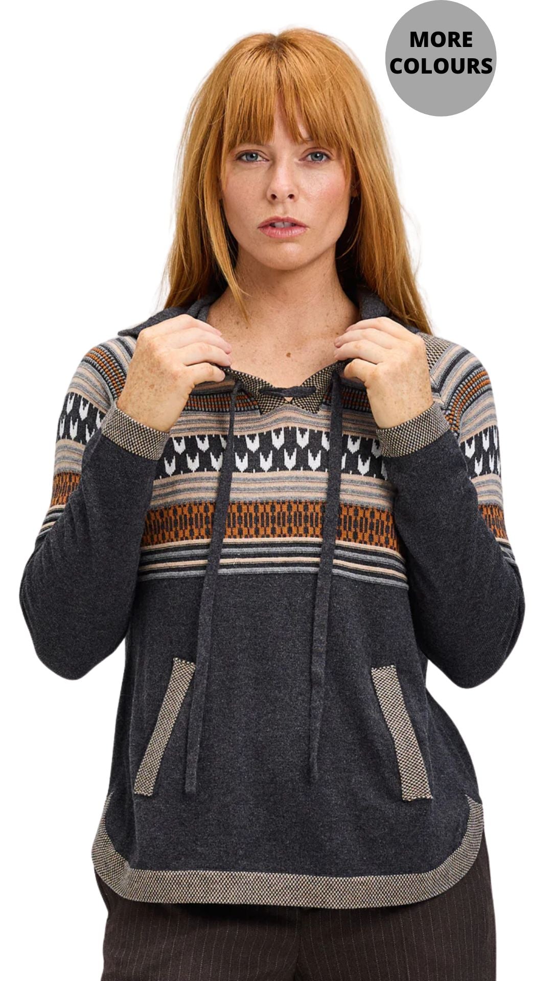 Patterned Soft Knit Pull-Over Hoodie. Style ZKP7542U