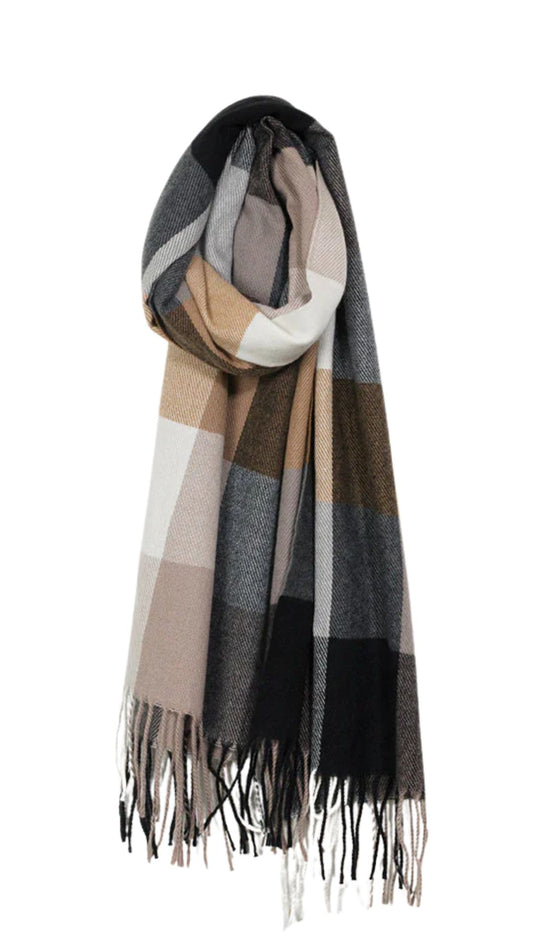 Large Plaid Fringe Scarf. Style CARA6162-CHA