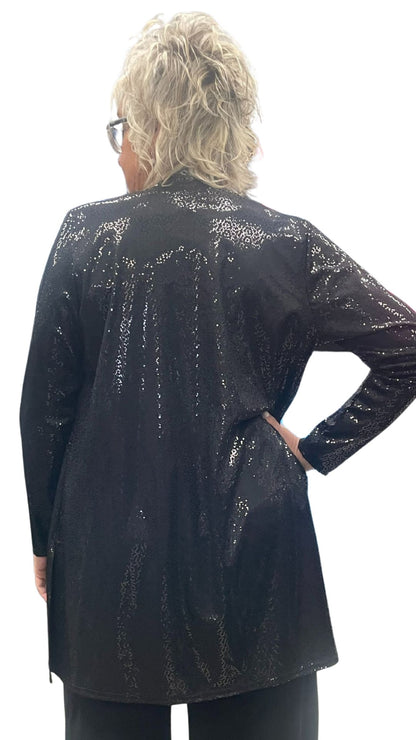 Sparkly Black Sequin Princess Cut Cardigan. Style ELWVIVIAN-021