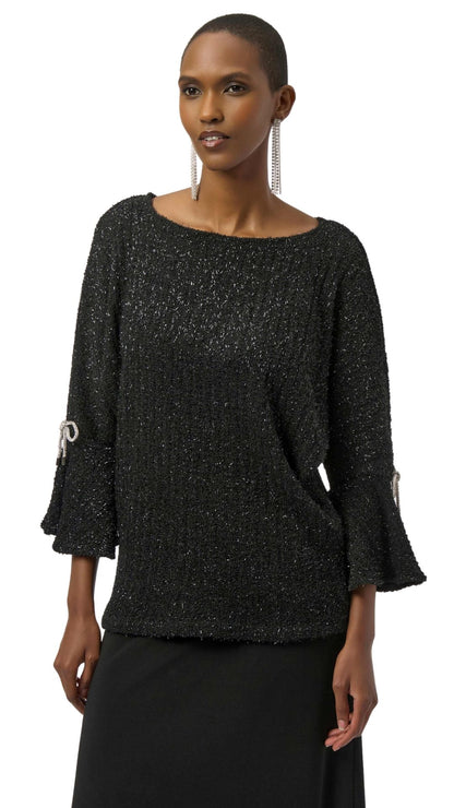 Fuzzy Metallic Rhinestone Bows Top. Style JR254098