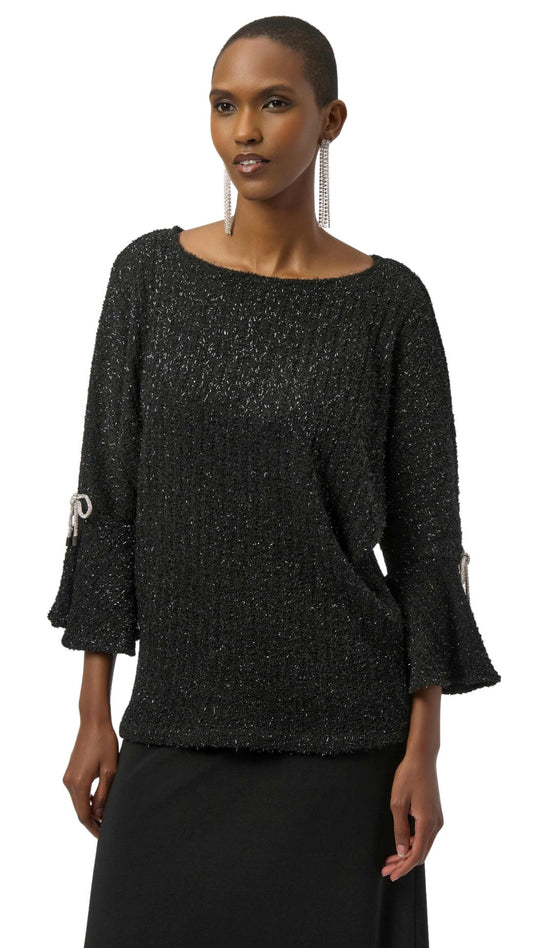 Fuzzy Metallic Rhinestone Bows Top. Style JR254098