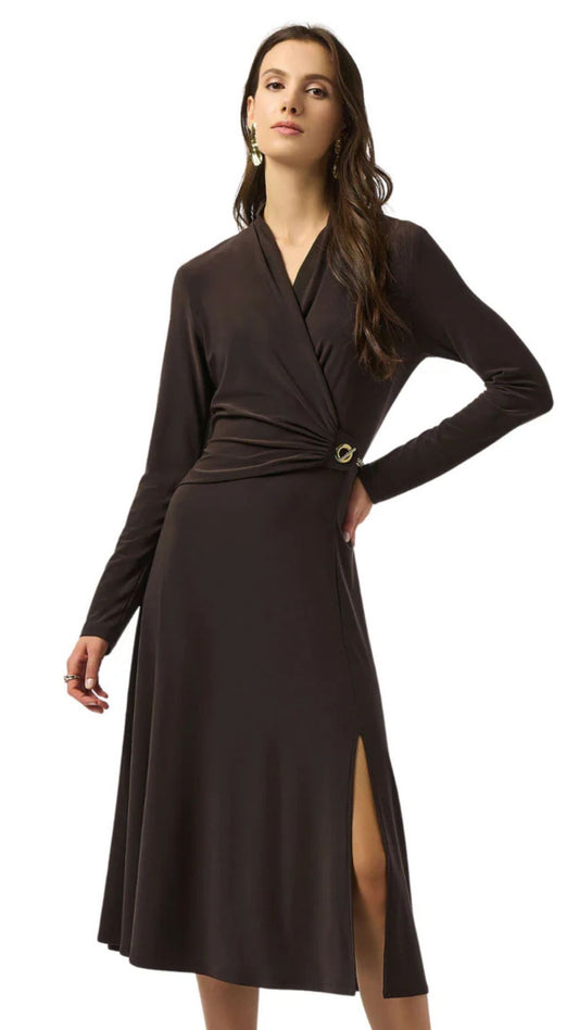 Silky Knit Fit and Flare Wrap Dress. Style JR253235