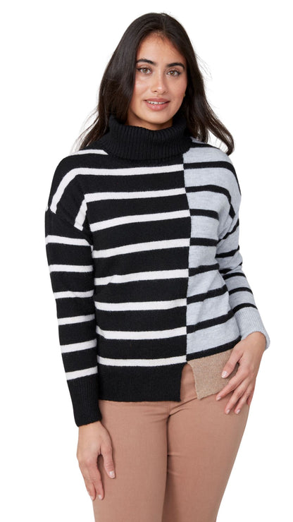 Cowl Neck Colour Block Striped Sweater. Style REN6945-4480