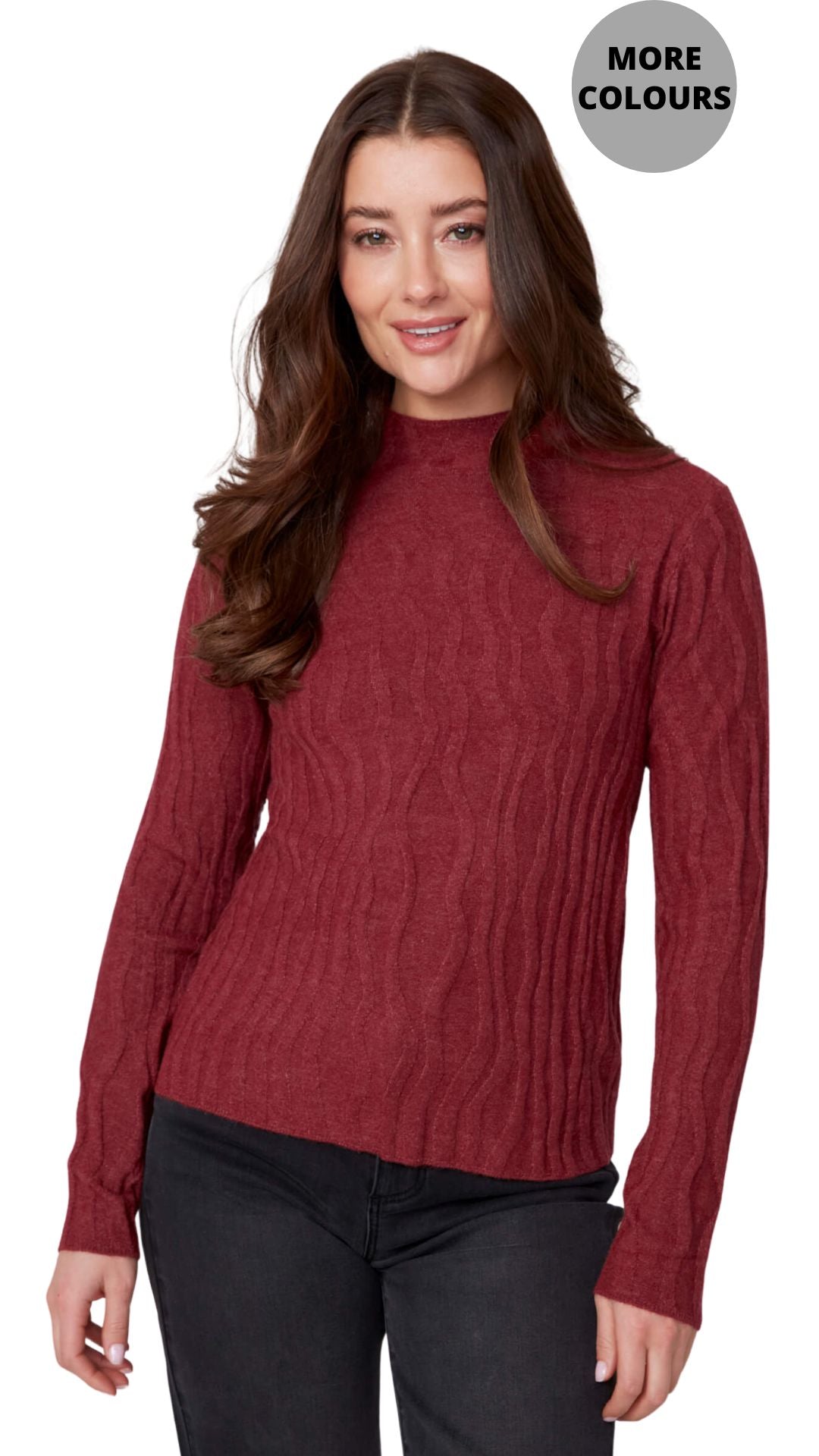 Mock Neck Wavy Texture Top. Style REN6909-4301